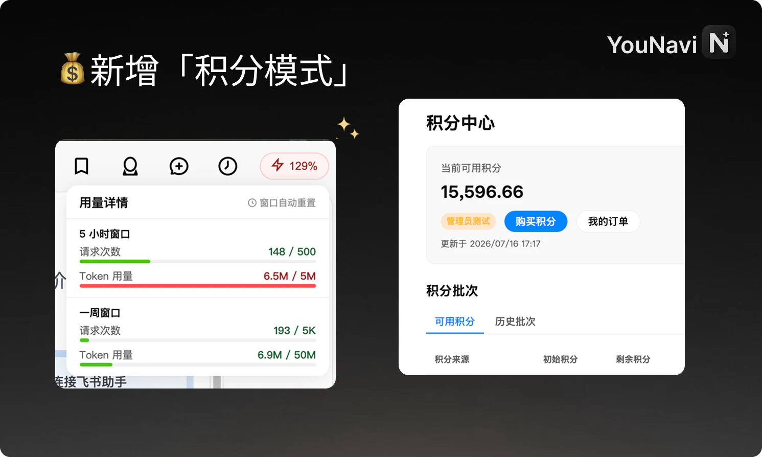 YouNavi 从固定时长额度升级为积分模式